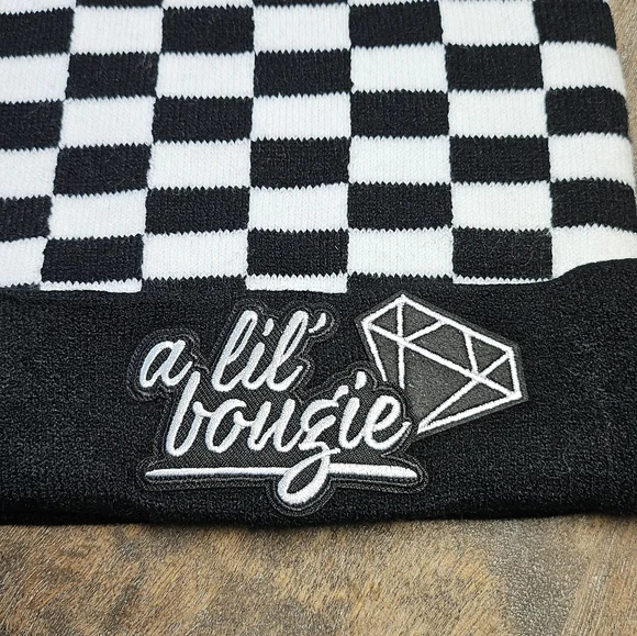 NWT Black Checkered Knit Beanie - Black and White - Picture 2 of 2